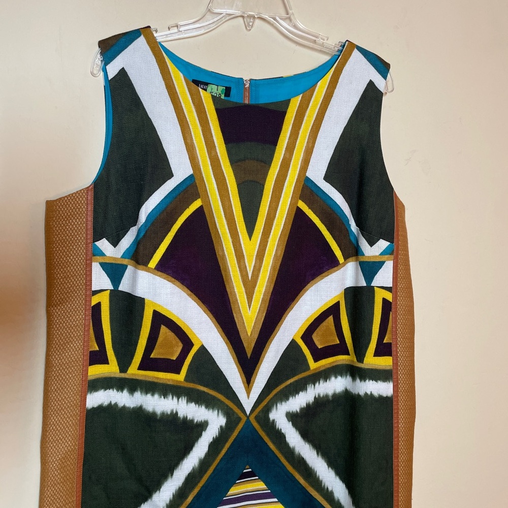 lafayette 148 geometric abstract art Tiki sleeveless dress - Picture 3 of 8